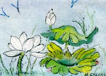 "The Pond" by Hermeine Ehlers, Brookfield WI - Chinese Watercolor on Rice Paper - SOLD